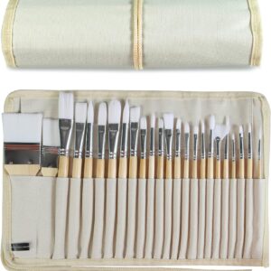 Paint Brushes Set of 24 Pieces Wooden Handles Brushes with Canvas Brush Case