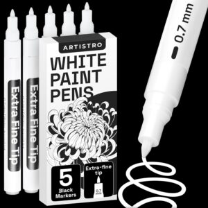 ARTISTRO White Paint Pens for Rock Painting, Stone, Ceramic, Glass, Wood – Set of 5 Extra Fine Tip