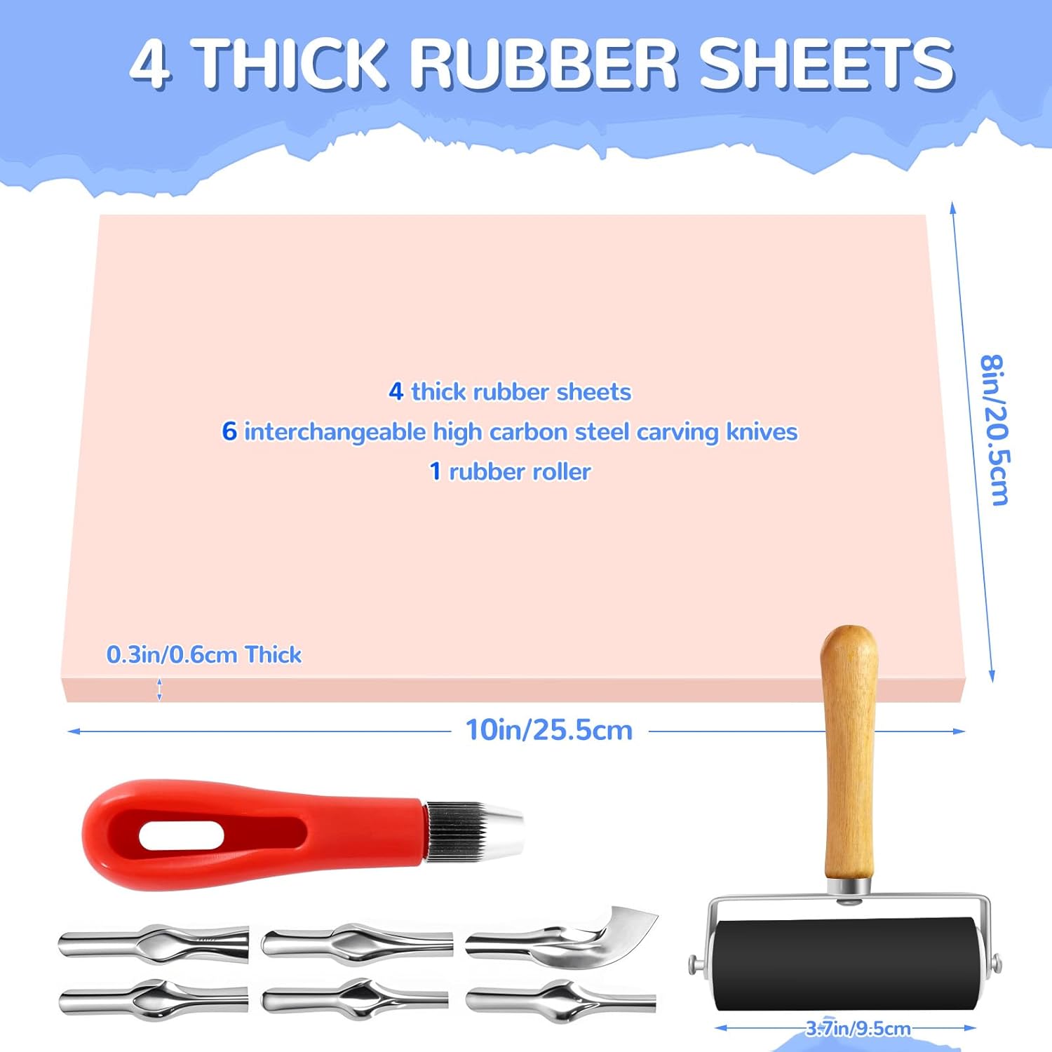 Oopsu 4-Pack Pink Rubber Stamp Carving Blocks, 8″×10″ × 0.6 cm Thick with Tool Kit - Image 2