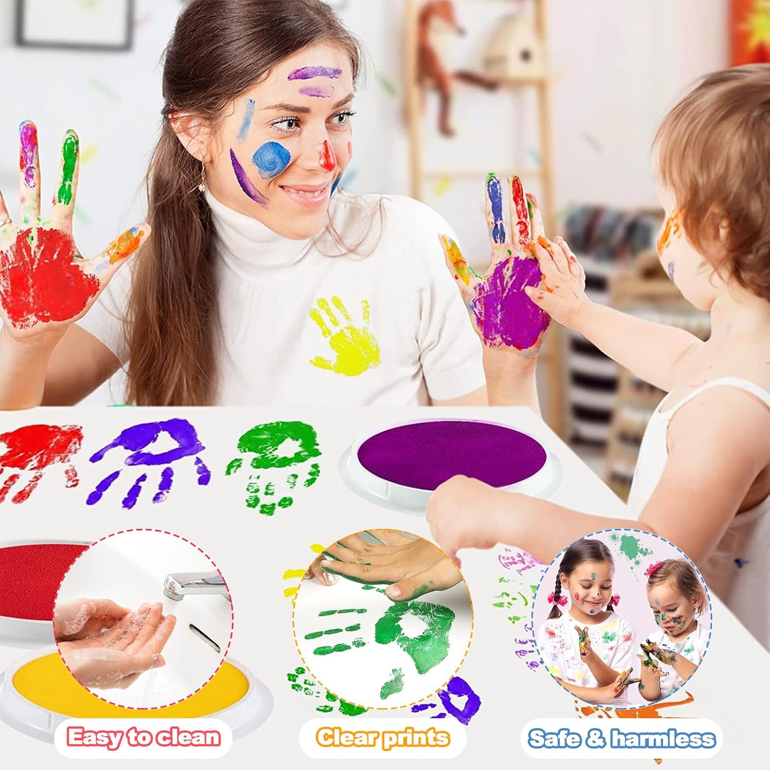 Biggun 7" Large Round Washable Ink Pads (Handprint/Footprint Size, Rainbow Set) - Image 2