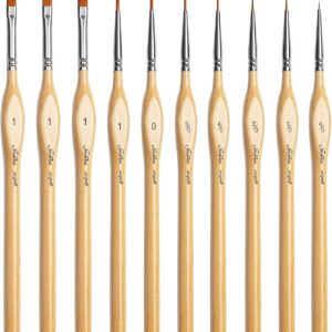 Golden Maple Miniature Paint Brushes – 10 Pieces Detail Brush Set (Nylon, Wood)