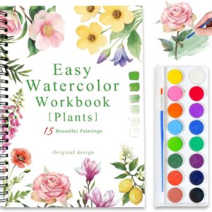 Watercolor Workbooks – 16-Colour Water Color Paint Set for Adults, Beginner‐Friendly Watercolour Book (Plants Theme)