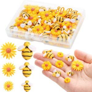 CCOZN 80 Pieces Tiny Resin Bees & Daisy Flowers Flat‑back Embellishments with Box
