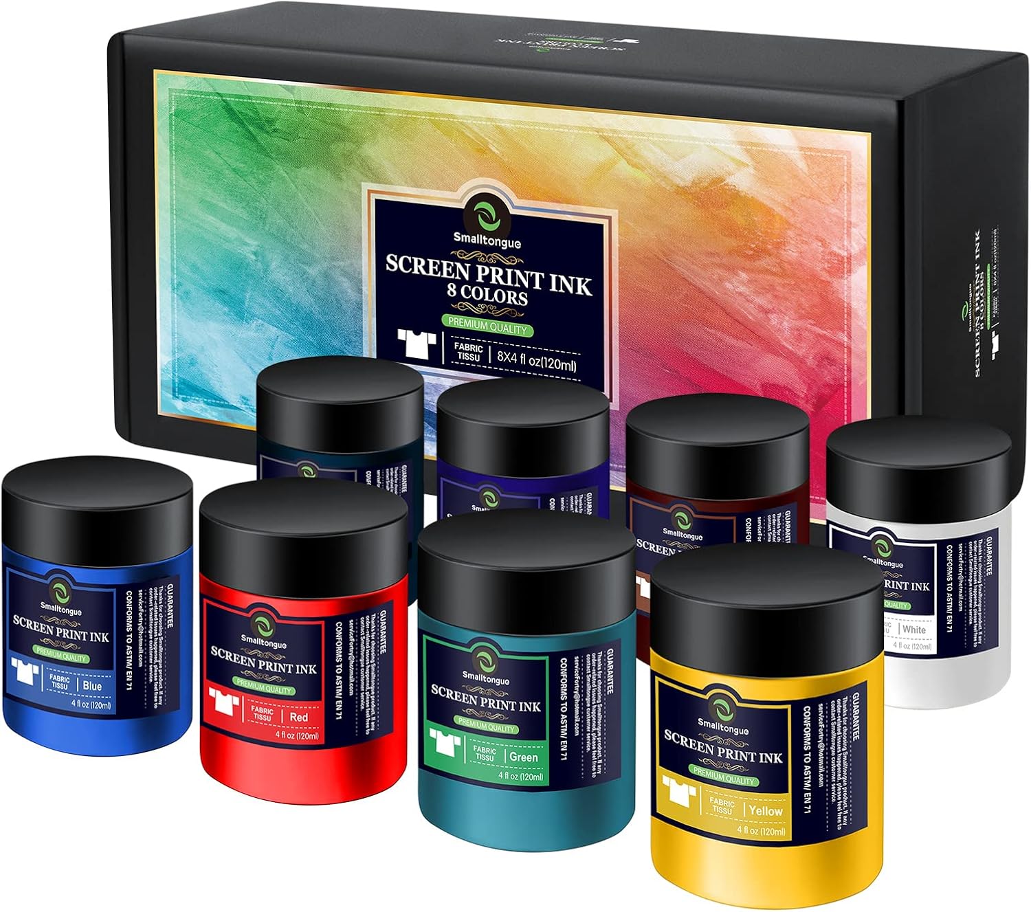 Smalltongue Fabric Screen Printing Ink – 8 Colours x 4 fl oz