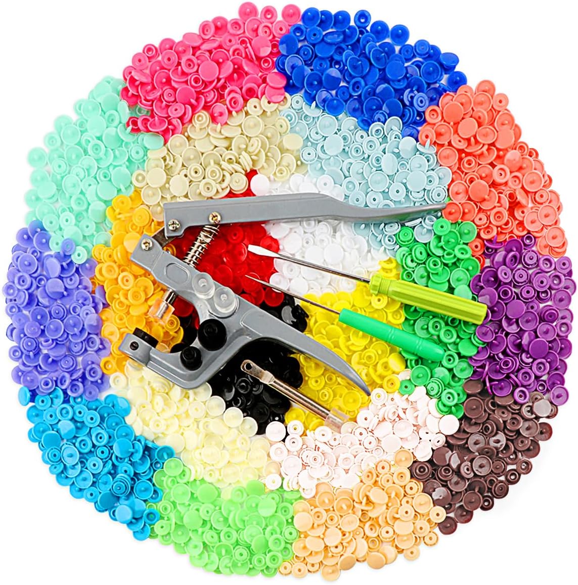 ilauke Snap Buttons Set – 400 Sets (20 colours) with Snap Pliers T5 Plastic Snaps No-Sew Fastener Kit