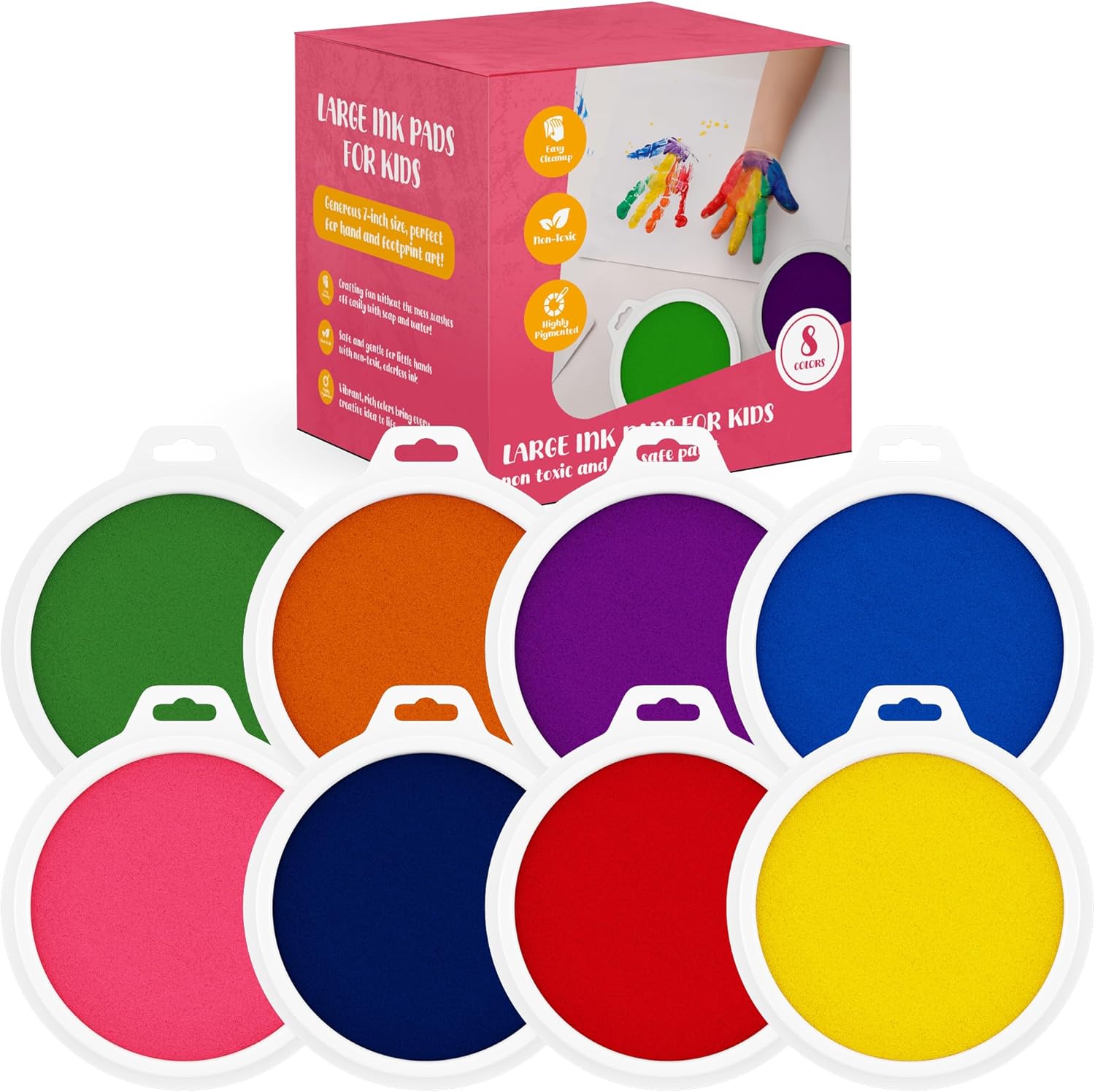 Davlan 8-Piece Large Washable Ink Pads Set (Handprint/Footprint Size)