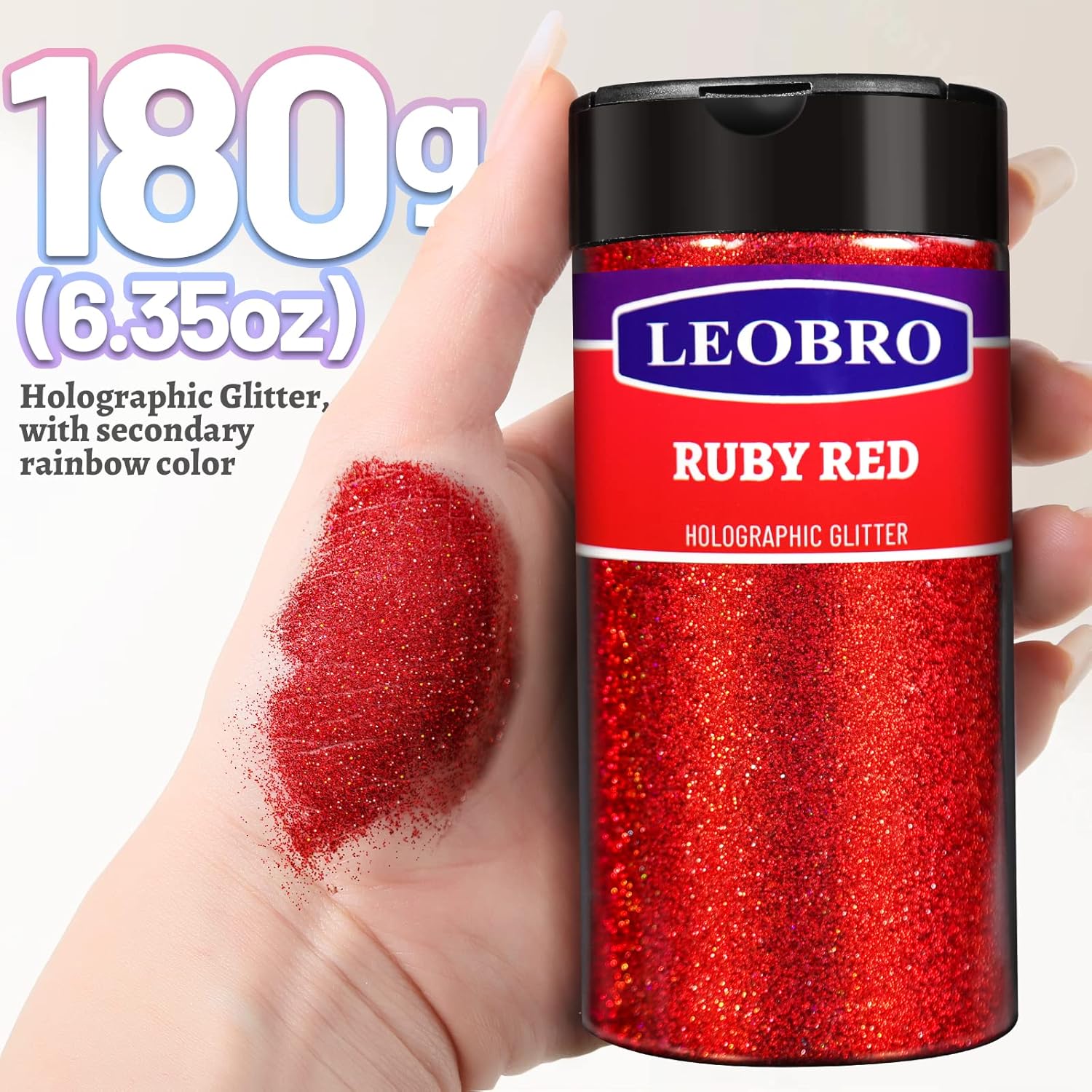 LEOBRO Holographic Ultra-Fine Red Glitter Powder 180 g (6.35 oz) - Image 2