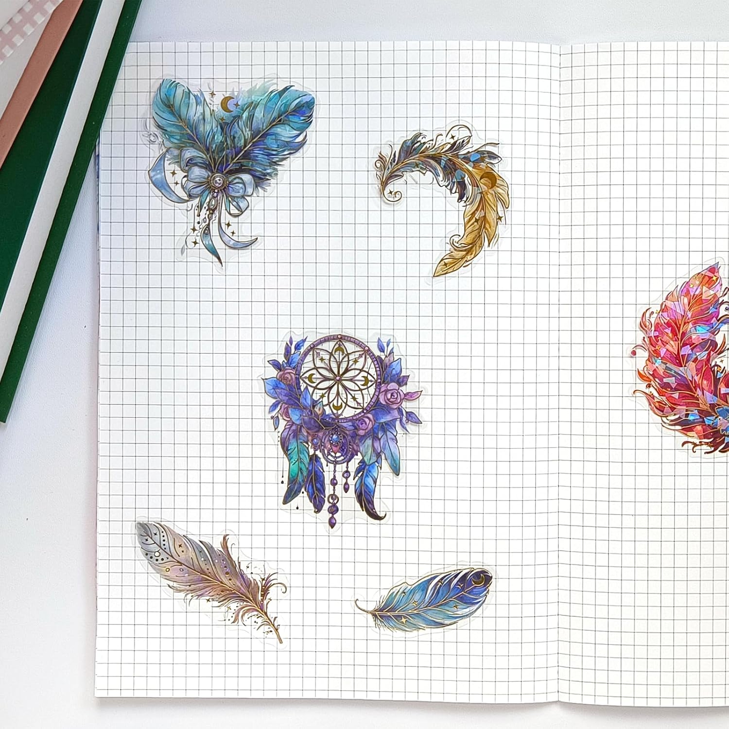 Ychsring Sparkly Fantasy Feather Stickers – 30 Pcs - Image 3