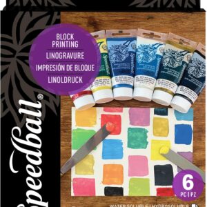 Speedball Block Printing Ink Starter Set – 6 Tubes (Water-Soluble, Assorted Colors)