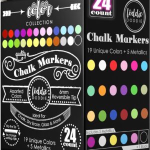 Loddie Doddie Liquid Chalk Markers – 24‑Pack, 6 mm Reversible Tip (Bullet/Chisel)