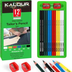 KALOUR PDAS Tailor’s Chalk + Fabric Marking Pens Set – 12 Pieces + 2 Sharpeners