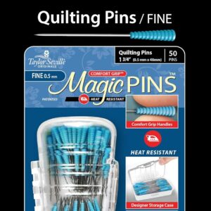 Taylor Seville Originals Comfort Grip Heat-Resistant Fine Quilting “Magic Pins” (Blue)