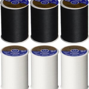 Coats & Clark Dual Duty All-Purpose Thread – 6-Pack (3 Black + 3 White, 400-Yard Spools)