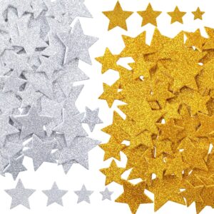 Isslly 100 PCS Glitter Foam Star Stickers – Gold & Silver, 4 Sizes Self‑Adhesive