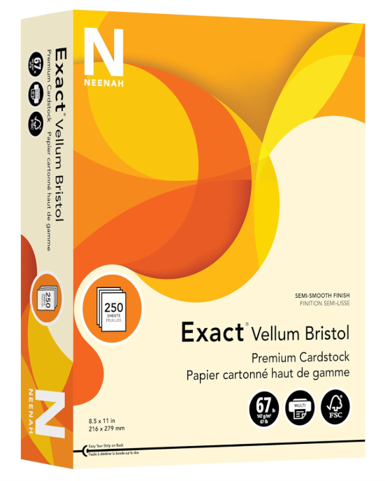Neenah Exact Vellum Bristol Cardstock 8.5″×11″ – 67 lb / 147 gsm, Ivory, 250 Sheets