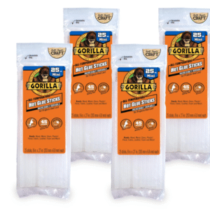 Gorilla Hot Glue Sticks – Clear Mini Size 8″ Long × 0.27″ Diameter, Pack of 4 Bags of 25