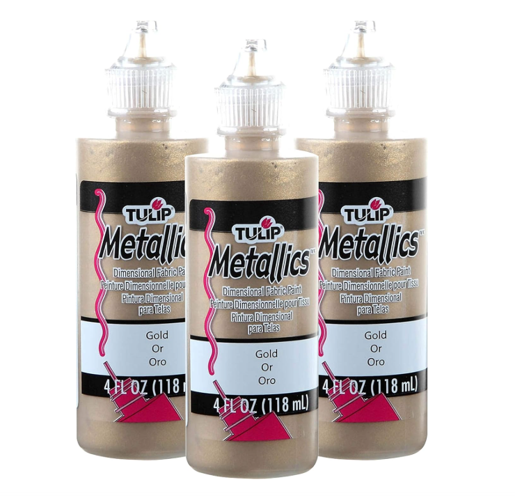 Tulip Dimensional Fabric Paint 4 oz – Metallics Gold (Multipack of 3)