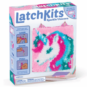 LatchKits Unicorn Mini-Rug Latch Hook Kit – Kids Crafts (12″ × 11″)