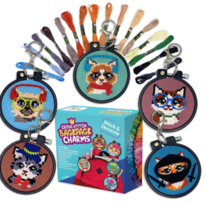 Cat-Themed Cross Stitch Kit – 5 Stamped Designs for Kids & Beginners (By CRAFTILOO)