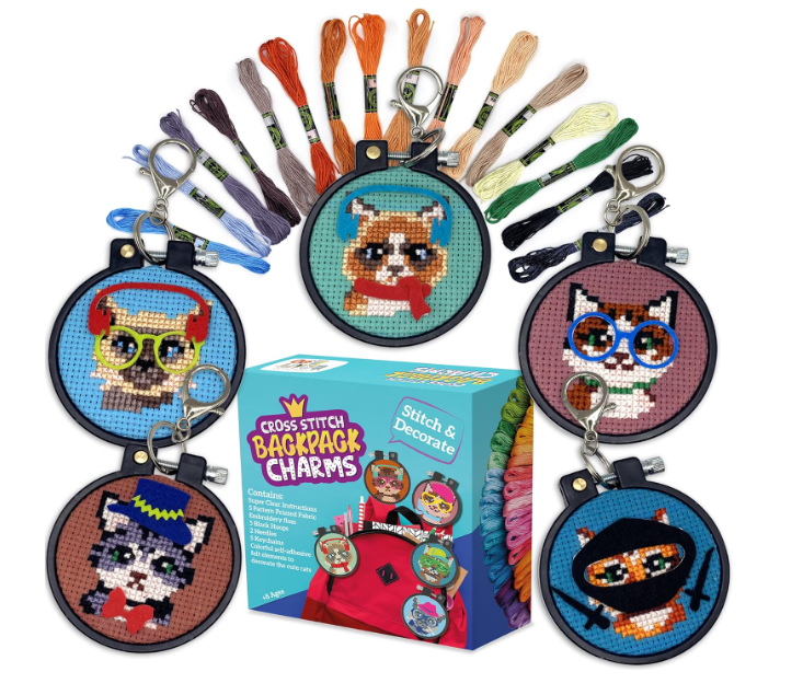 Cat-Themed Cross Stitch Kit – 5 Stamped Designs for Kids & Beginners (By CRAFTILOO)