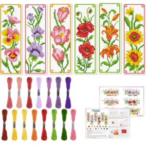 ORIGACH 6-Set Flowers Cross Stitch Bookmark Kit for Beginner