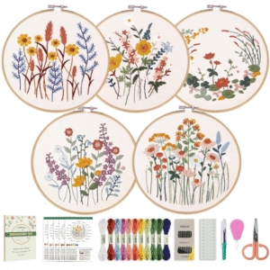 CYANFOUR 5-Pack Beginner Embroidery Kit for Adults – Floral Patterns