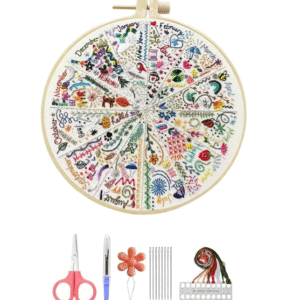 Hzkokon Embroidery Kit for Beginners – All-Season Stamped Flower Pattern, 7.8″ Hoop, Colour Threads & Tools