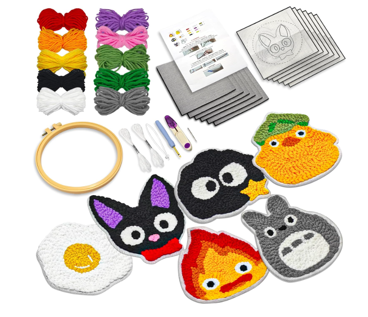 PUNICA Punch Needle Kit for Beginners – 6 Cartoon Coaster Designs (Complete Set)