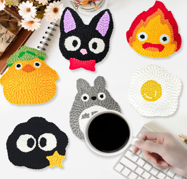 PUNICA Punch Needle Kit for Beginners – 6 Cartoon Coaster Designs (Complete Set) - Image 2