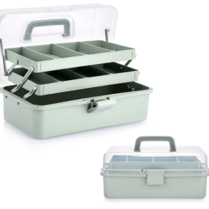 BTSKY 3‑Layer Plastic Storage Box with Adjustable Spacers – Multipurpose Craft Organiser (12.8″ × 7.9″ × 6.1″)