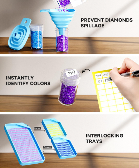 ARTDOT Diamond Painting Accessories Storage Box – 60 Slots Clear Jars + Case for Beads, Rhinestones & Small Items - Image 3