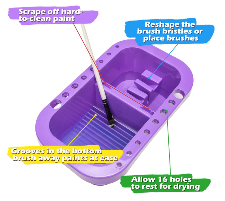 MyLifeUNIT Paint Brush Cleaner & Organizer – With Brush Holder, Palette & Wash Basin (Purple) - Image 2