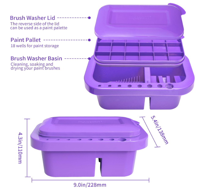 MyLifeUNIT Paint Brush Cleaner & Organizer – With Brush Holder, Palette & Wash Basin (Purple) - Image 3