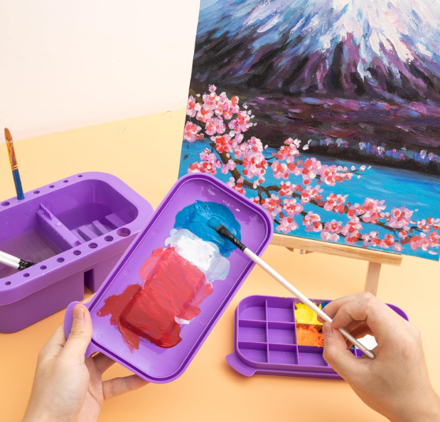 MyLifeUNIT Paint Brush Cleaner & Organizer – With Brush Holder, Palette & Wash Basin (Purple) - Image 4