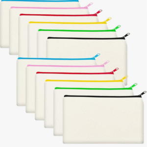 Legigo 12‑Pack Blank Canvas Travel Bags / Multi‑colour Zipper Pencil/Make‑up Case (Beige)