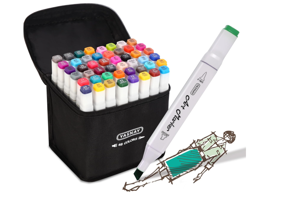 YASNAY Alcohol Marker Set – 48 Colours Dual-Tip Art Markers