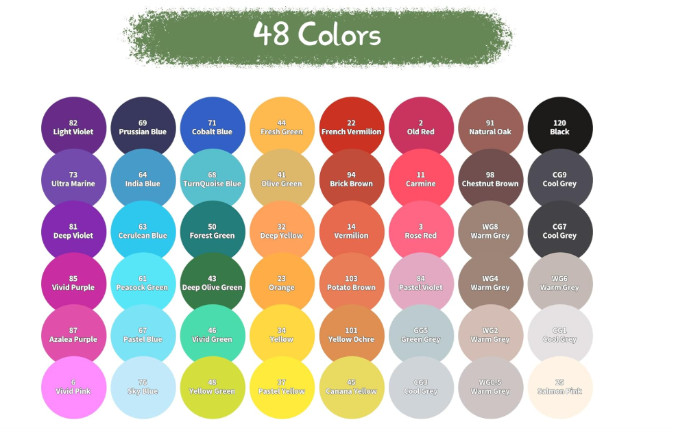 YASNAY Alcohol Marker Set – 48 Colours Dual-Tip Art Markers - Image 2