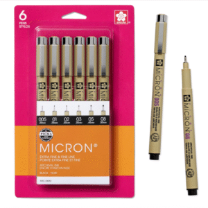 Sakura Pigma Micron Fineliner Pens – Archival Black Ink, Assorted Sizes (6-Pack)