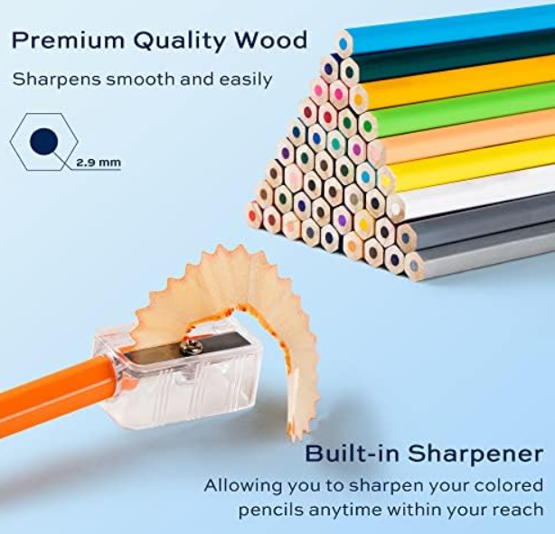 finenolo 36 Colouring Pencils with Sharpener, Hexagonal Oil-Based Coloured Pencils Set - Image 3
