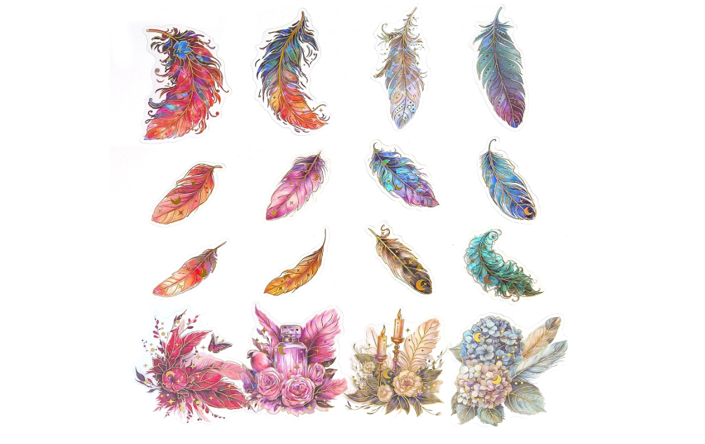 Ychsring Sparkly Fantasy Feather Stickers – 30 Pcs