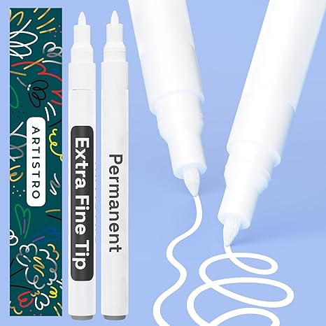 ARTISTRO White Permanent Marker – Set of 2 (0.7 mm Extra Fine Tip)